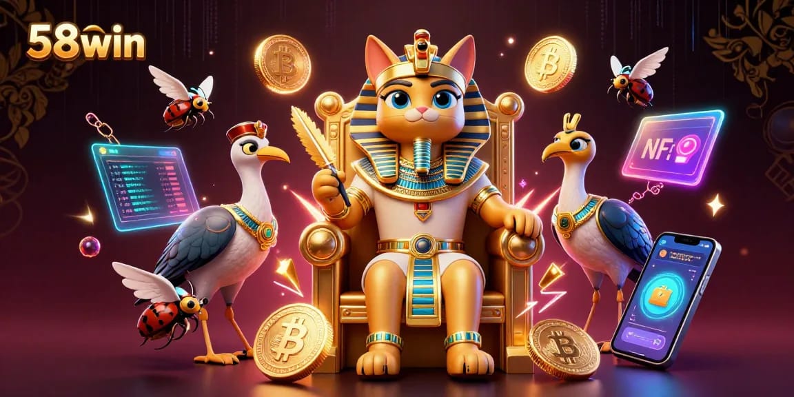 Experience the thrilling excitement of 58win with vibrant casino and crypto themes in this detailed illustration.