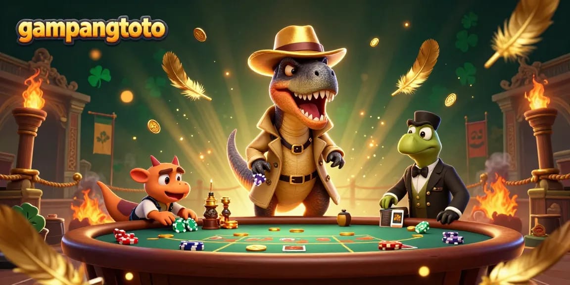 Gampangtoto menggoda pemain dengan velociraptor cerdas di meja blackjack yang ramai.