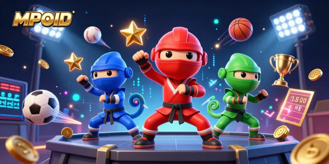 MPOID online gaming fun illustrated with vibrant, dynamic action and engaging game elements.