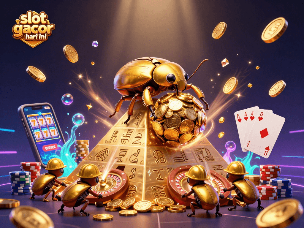 Winning on slot gacor hari ini with golden coins cascading and vibrant casino elements