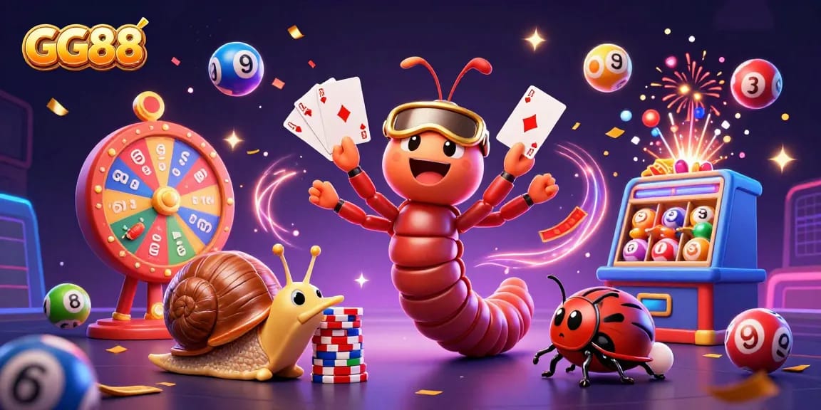 Experience the excitement of GG88 with lively game characters and vibrant casino elements.