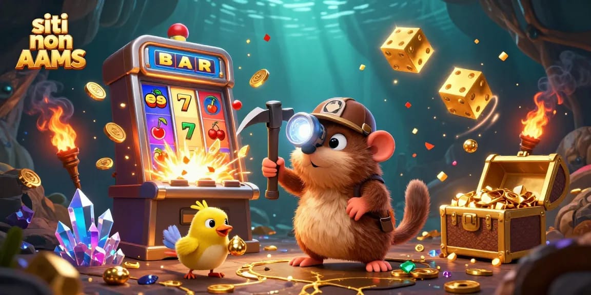 Vivi jackpot su siti non AAMS con un cercatore di tesori in una scena festosa di casinò.