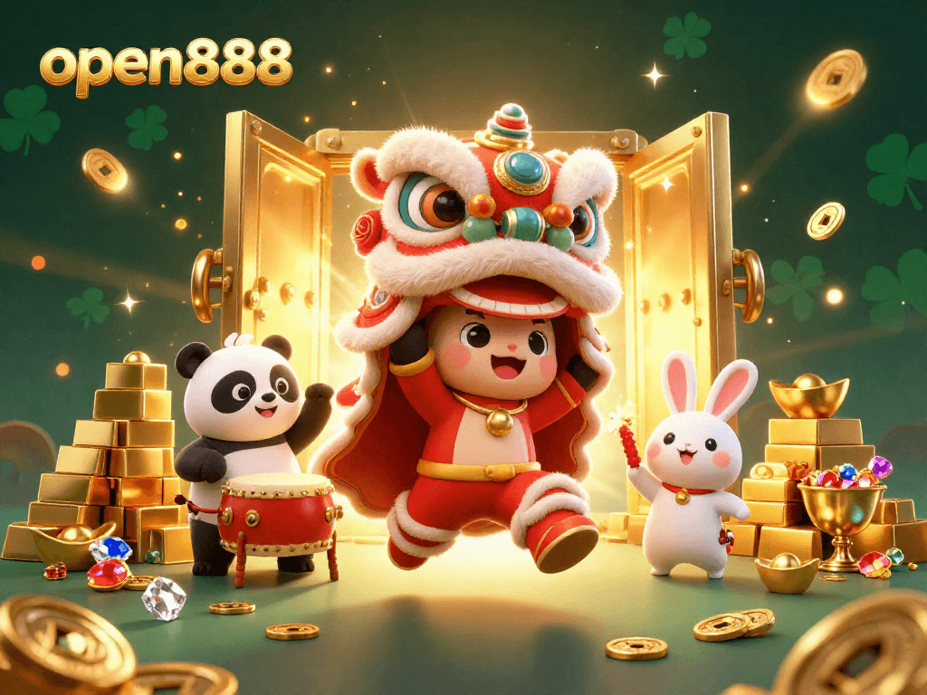 Experience excitement with open888 as animated characters thrive in a vibrant casino landscape.