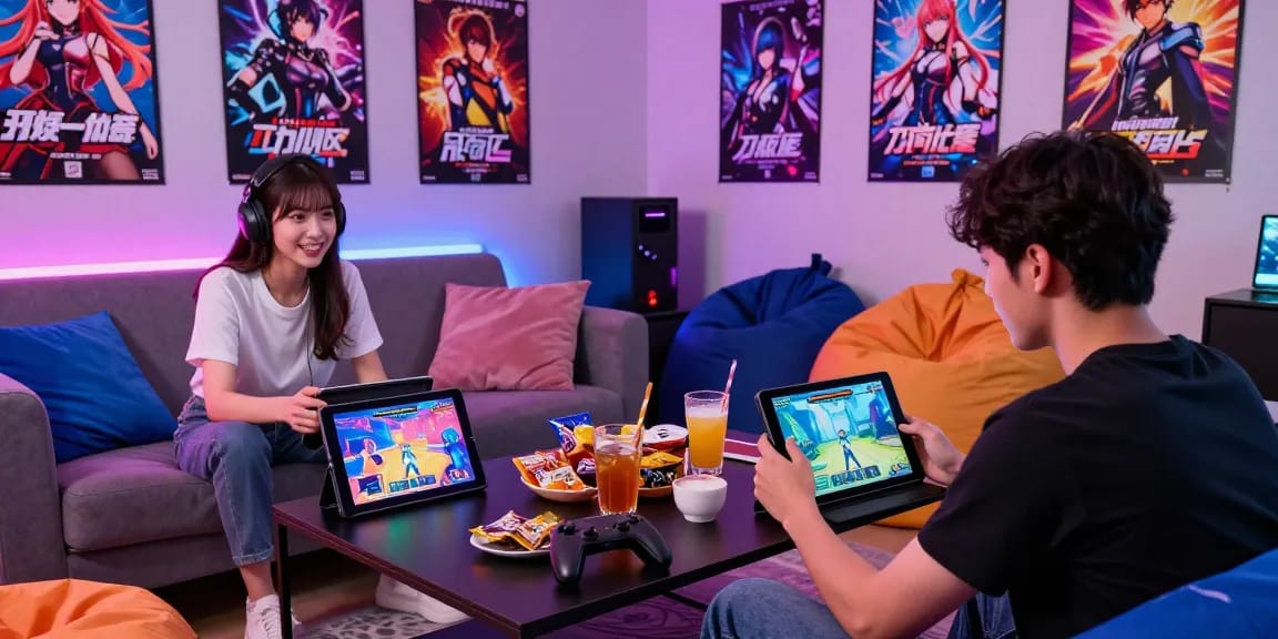 Engaging players exploring hentai games together in a vibrant gaming space.