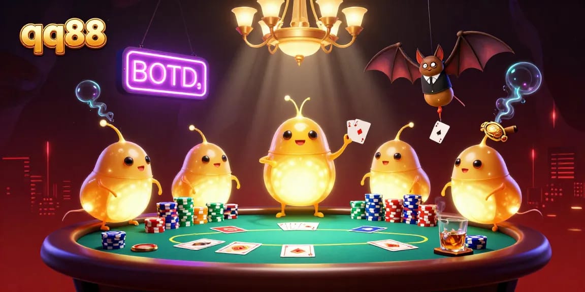 Engage in thrilling gameplay at qq88 with vibrant casino elements and a dynamic glowworm scene.