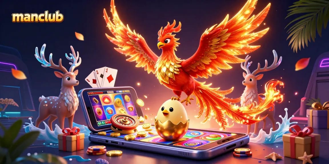 Join manclub for exciting slot adventures featuring phoenix characters and vibrant casino elements!