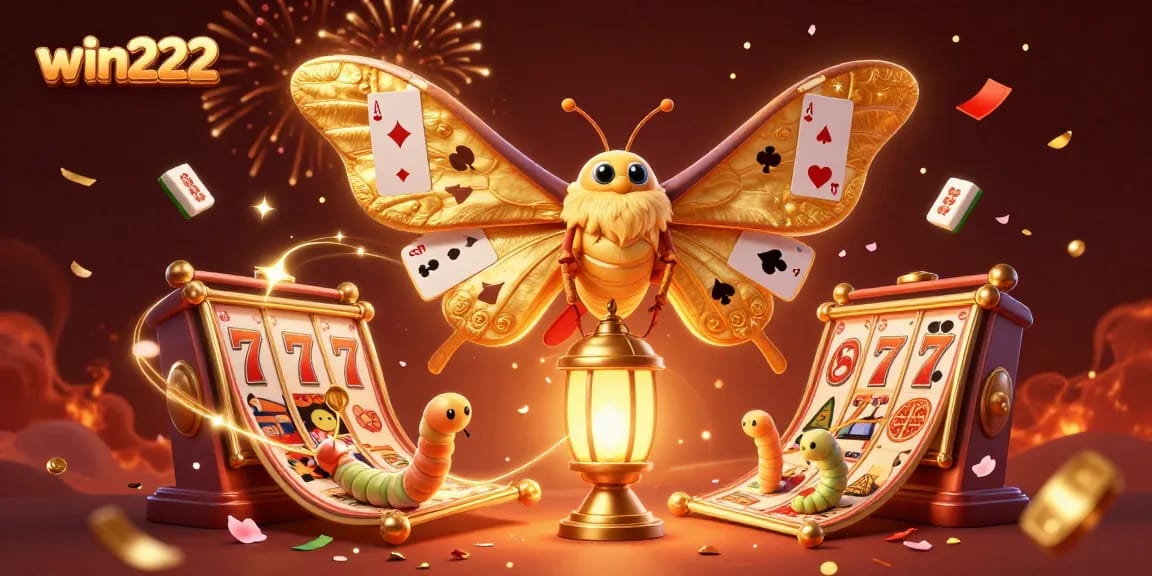 Experience the thrill of win222 with a vibrant casino scene featuring slots, golden symbols, and festive elements.