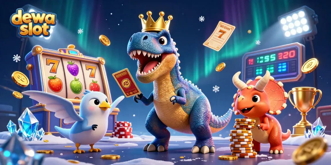 Engage in thrilling gameplay with Dewa Slot featuring dynamic illustrations of slots and casino elements.