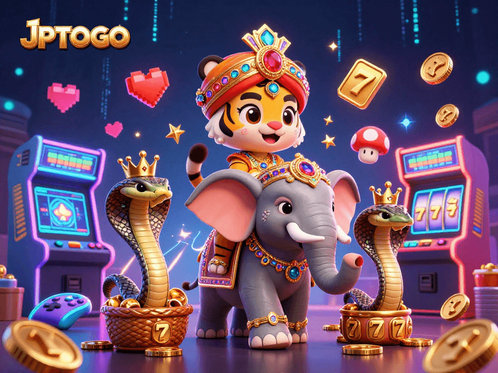 Experience the thrill of JPTOTO with a vibrant 3D casino illustration filled with gaming excitement.
