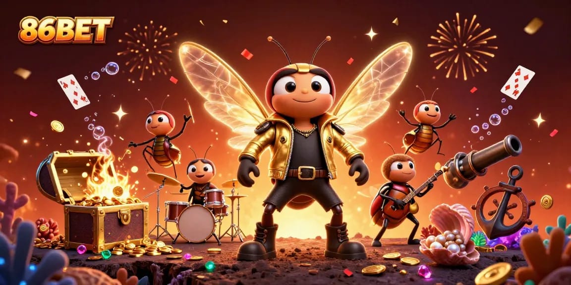 Experience thrilling gameplay with 86BET's dynamic casino world filled with colorful treasures and energetic characters.