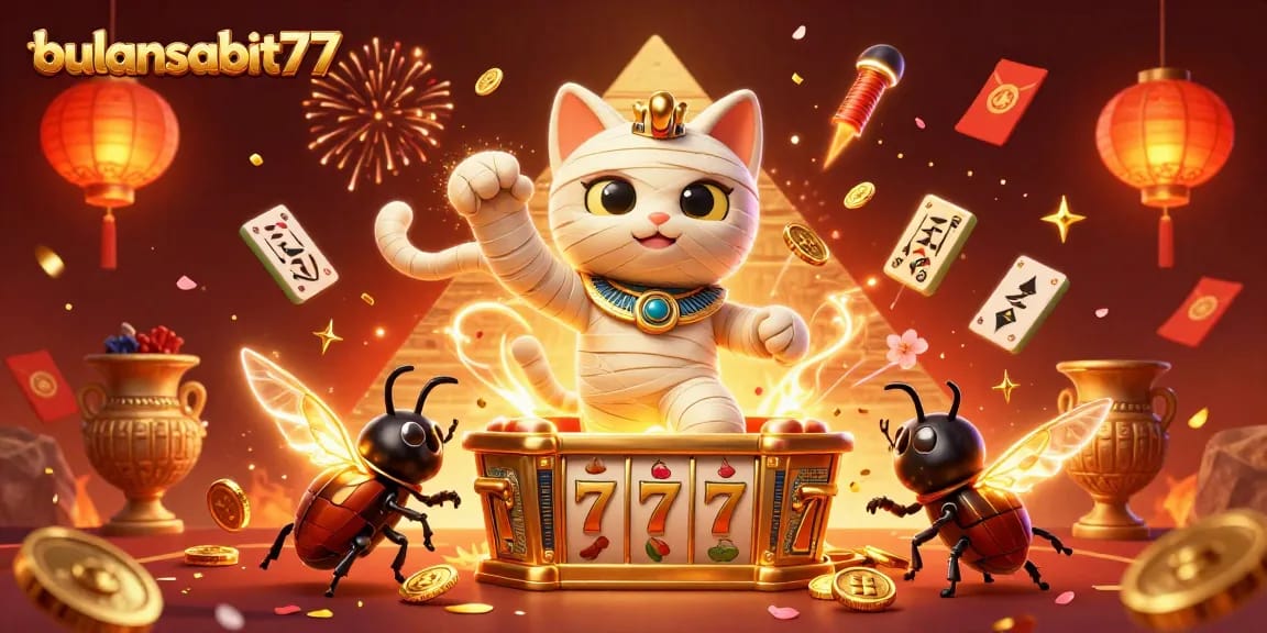 Experience the excitement of bulansabit77 with dynamic slot reels and festive casino elements.