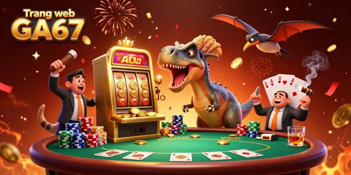 Experience thrilling action at Trang web GA67 with a dinosaur hitting a jackpot and coins flying!