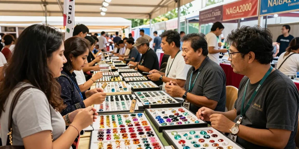 Explore a vibrant gem merchants' market at https://www.mygemspot.com, showcasing quality gemstones and engaging interactions.