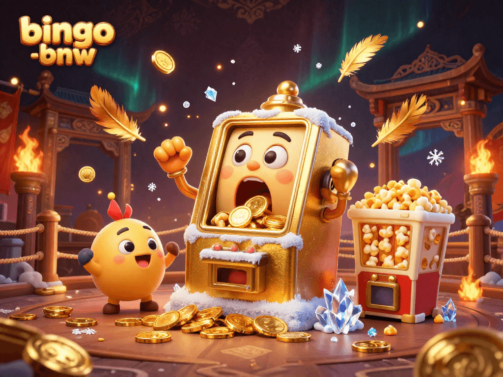 Bingo-bnw game scene showcasing a jubilant slot machine hitting its jackpot while coins pour out, celebrating the thrilling excitement of online gambling.