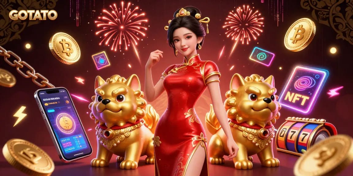 Terlibat dalam keberuntungan yang mengasyikkan dengan GOTOTO saat seorang pemain glamor berdiri di tengah suasana slot yang meriah.