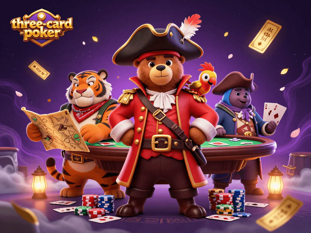 Engage in three-card-poker with dynamic gaming elements and vibrant characters for an immersive experience.