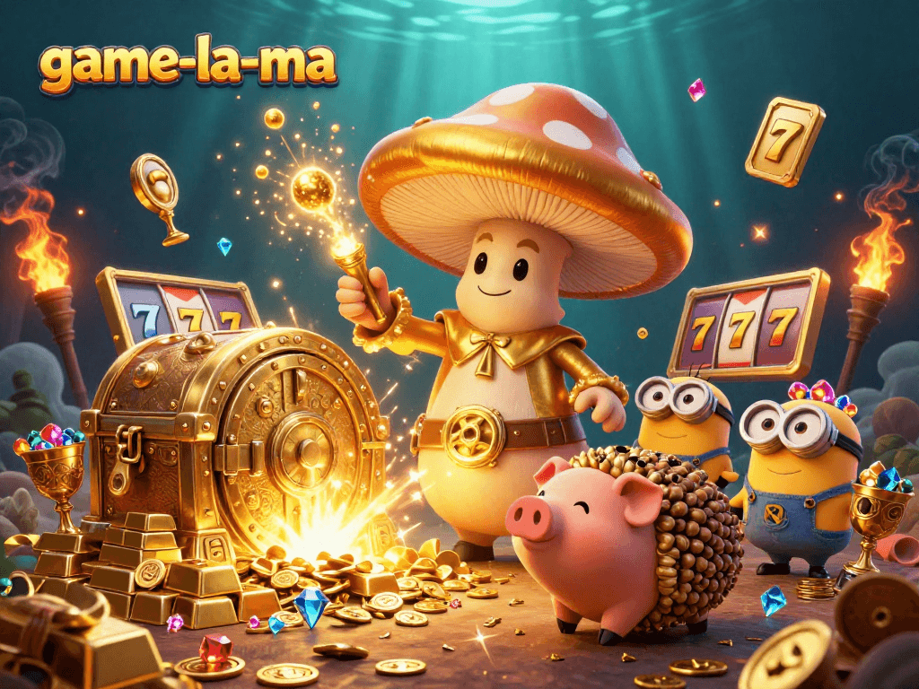 Experience enchanting adventures with game-la-ma's golden wizard and treasure in dynamic casino scenes.