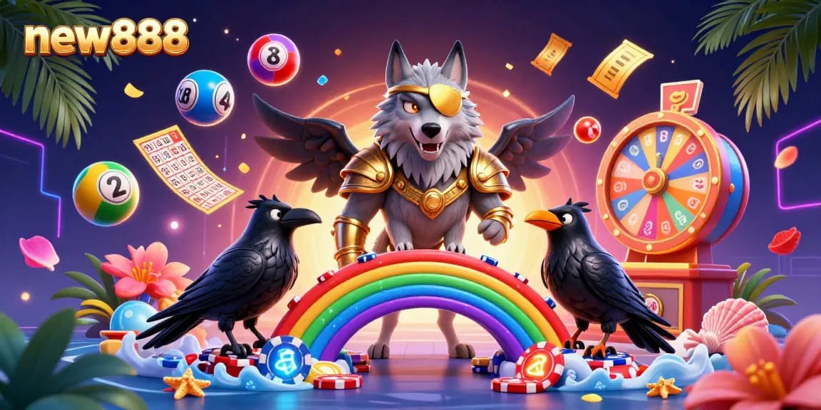 Experience thrilling wins with the new888 casino, featuring colorful lottery balls and engaging prize elements.