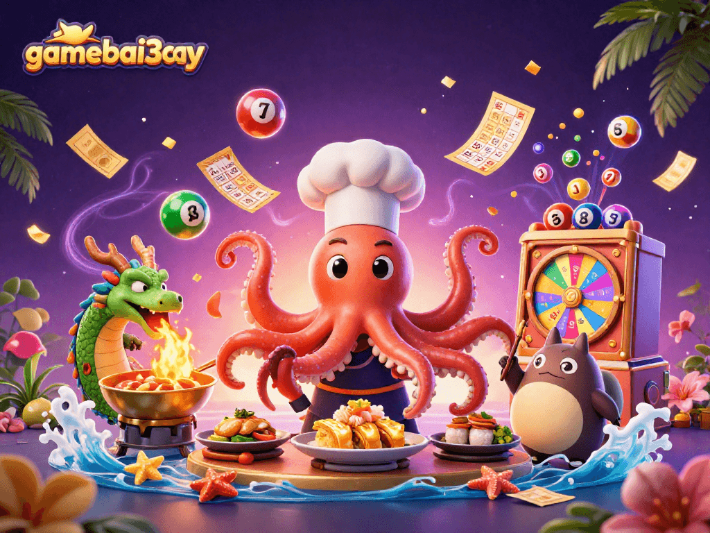 Engage with gamebai3cay through an energetic lottery-themed scene featuring colorful dynamics.