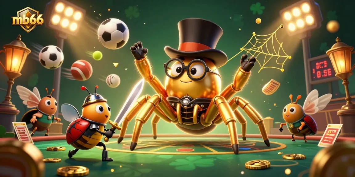 Experience vibrant gaming at mb66 with a golden tarantula and brave knight at the casino.