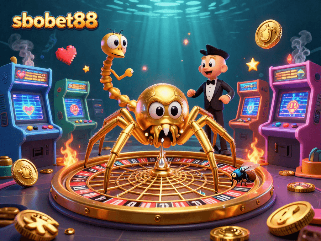 Experience sbobet88 action in a thrilling roulette web scene with animated characters.