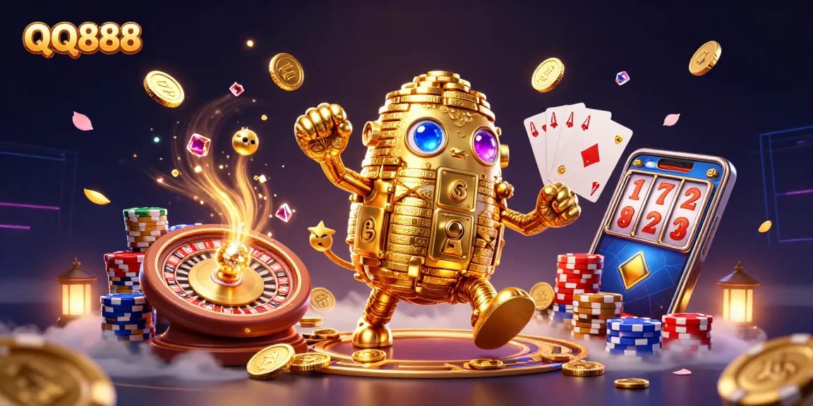Experience thrilling wins with QQ888 at this vibrant casino scene filled with treasures and excitement!