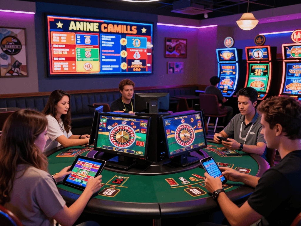 Experience the thrill of USA online casinos through players engaging in diverse games and vibrant promotions.