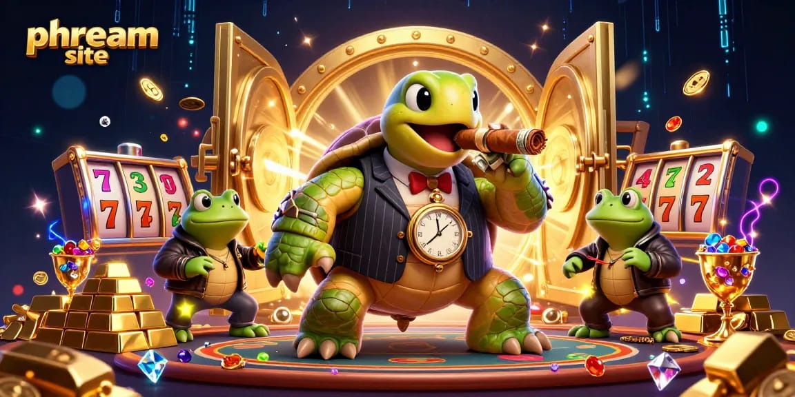 Unleash excitement at phdream site with a vibrant casino scene featuring a snapping turtle and frog guards.