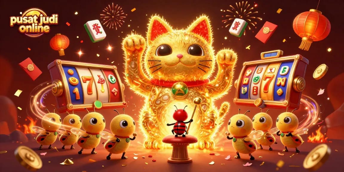 Menggali potensi kemenangan di pusat judi online dengan simbol keberuntungan dan keceriaan festival.