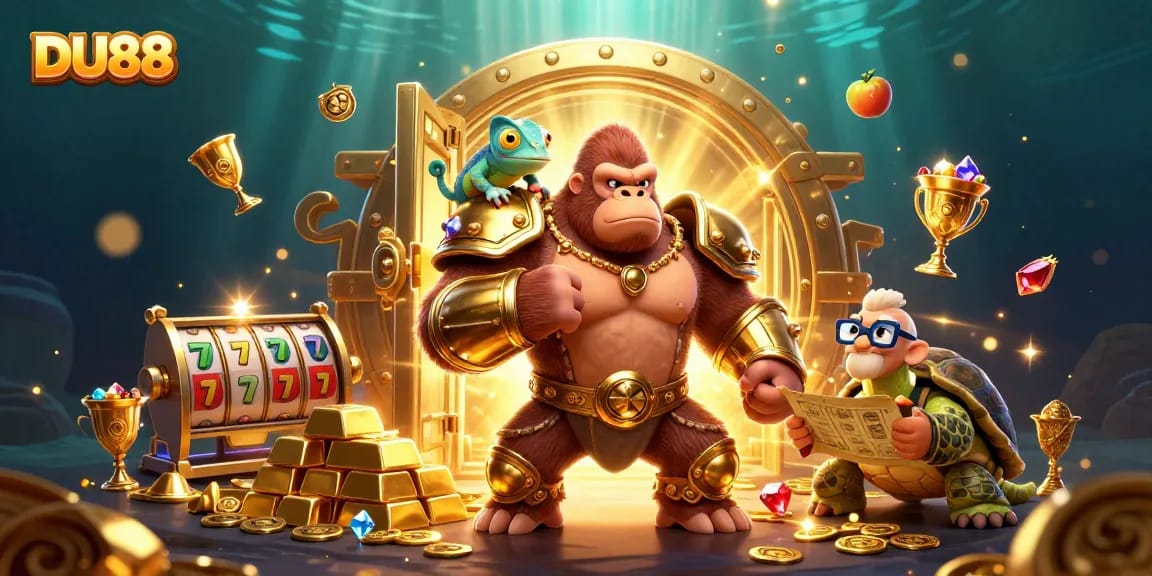 Win big with DU88 in this thrilling gambling adventure featuring a powerful gorilla and vibrant casino elements.