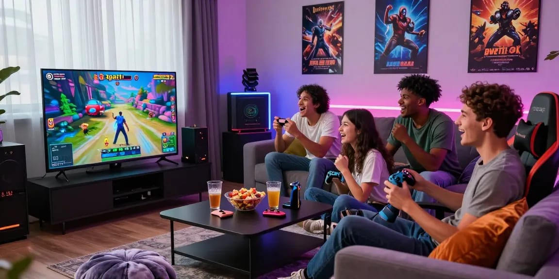 Exciting 3patti-ok gaming session in a vibrant living room with friends enjoying multiplayer fun.