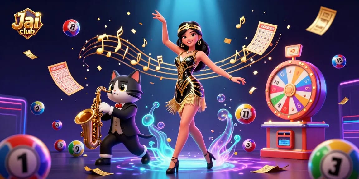 Experience thrilling excitement at Jai club with vibrant lottery balls and engaging gameplay elements in a dynamic illustration.