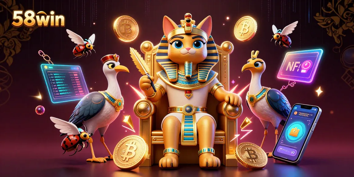 Experience the thrilling excitement of 58win with vibrant casino and crypto themes in this detailed illustration.
