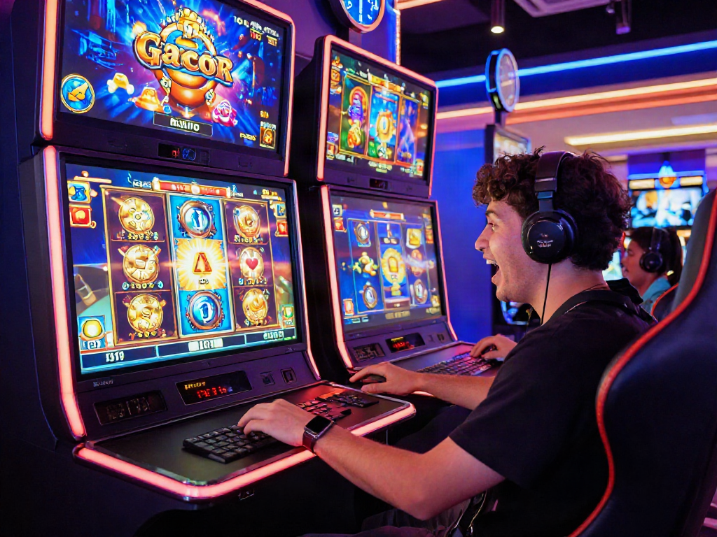 Player enjoying a thrilling slot gacor 4d game at a modern digital casino.