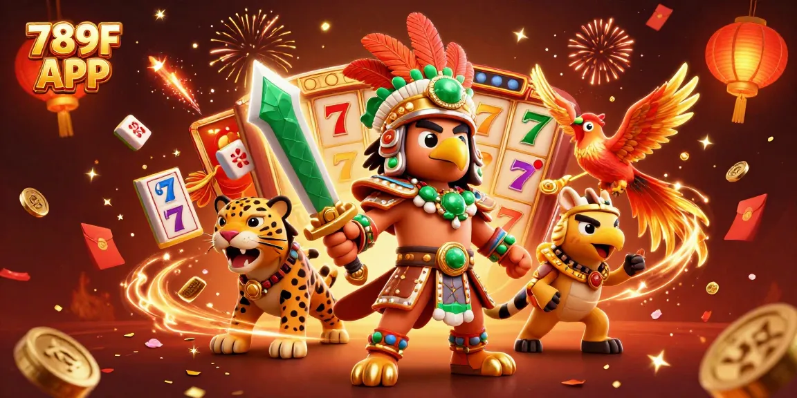 Experience the thrill of winning with 789F APP, featuring vibrant 3D characters and casino elements.