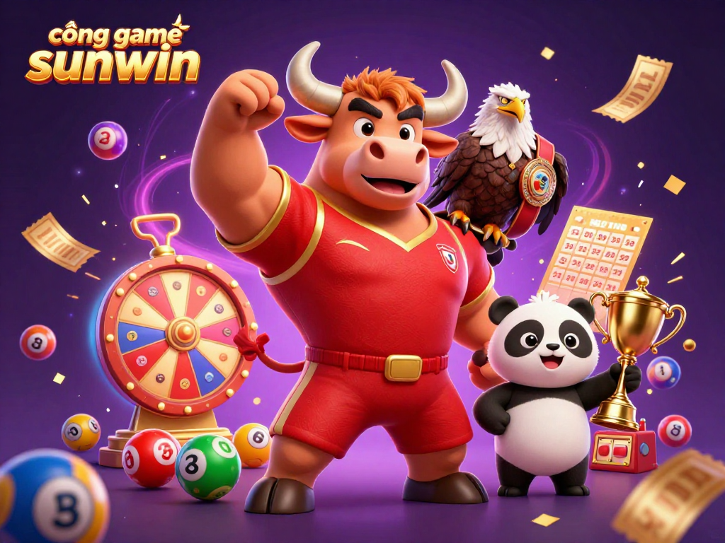 Experience wins at cổng game sunwin with vibrant lottery elements and cheerful characters.