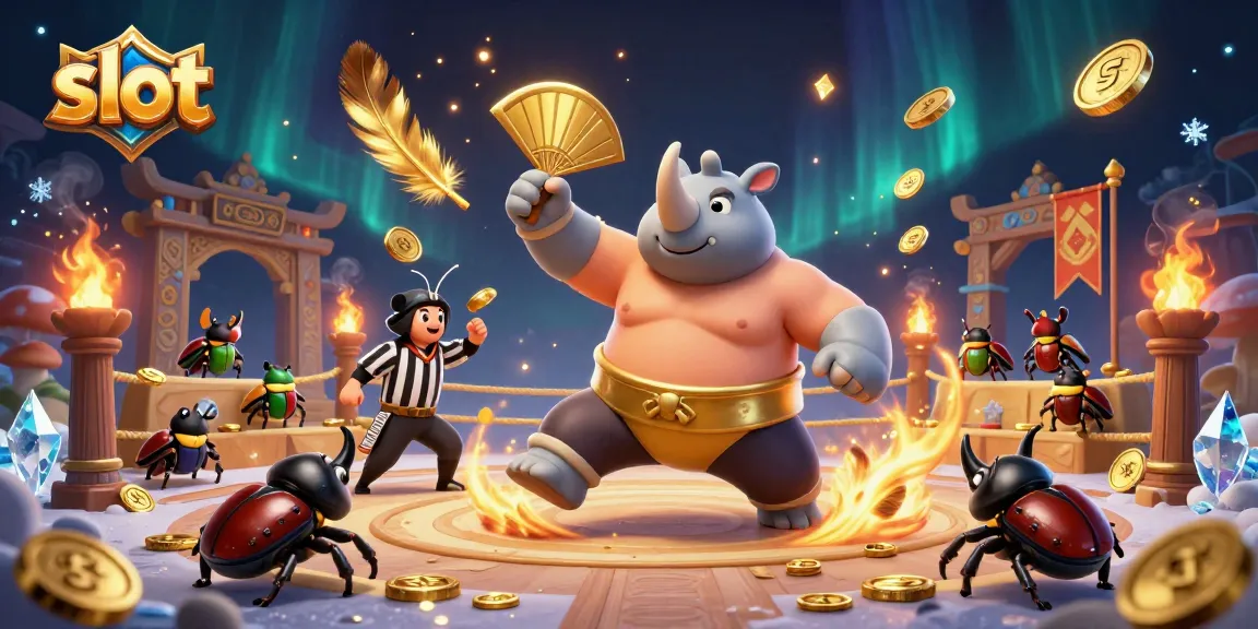 Spin the exciting slot games as golden coins fly from a dynamic beetle champion's stomp!