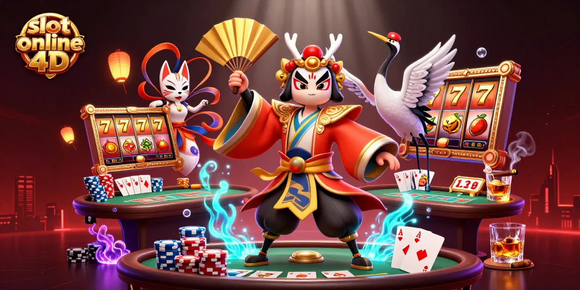 Experience slot online 4D excitement with vibrant characters and rich casino elements in this digital illustration.