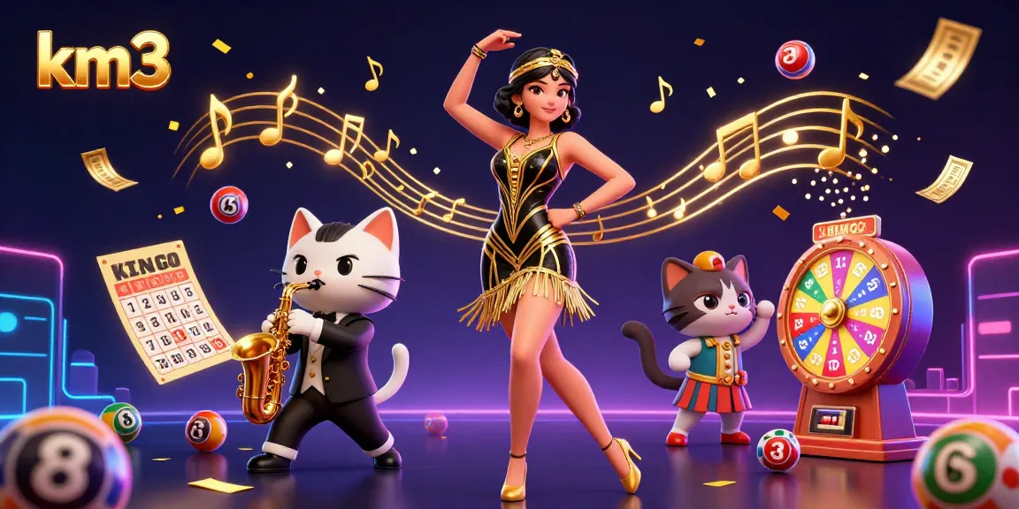 Join the exciting action at km3 casino with vibrant slots, lottery elements, and festive characters.