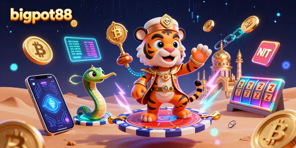Experience bigpot88's thrilling online gaming world with vibrant 3D illustration featuring exhilarating casino elements.