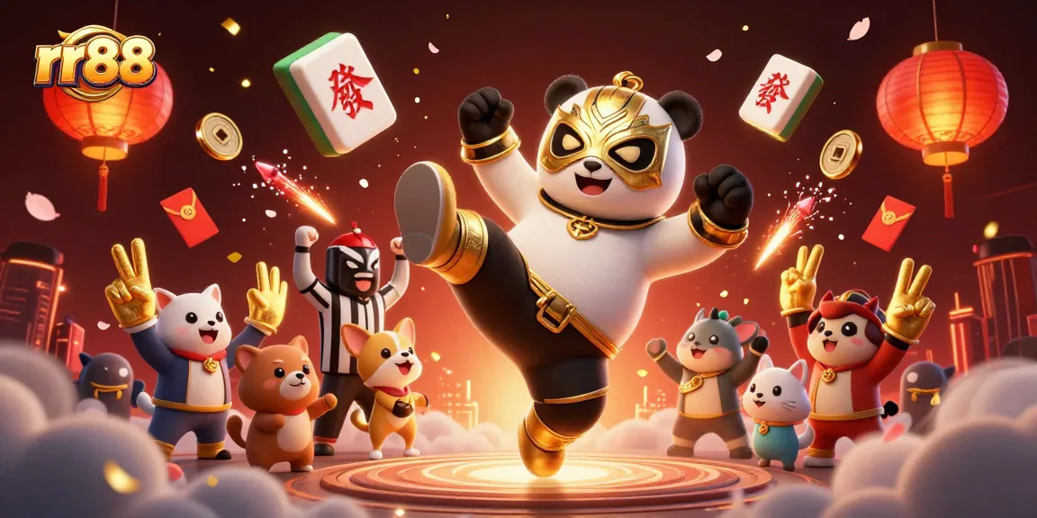 Experience thrilling bets with rr88 amidst a dynamic 3D casino scene filled with excitement.
