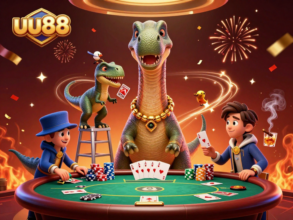uu88 showcases vibrant gameplay with dynamic poker action and unique characters in a 3D casino setting