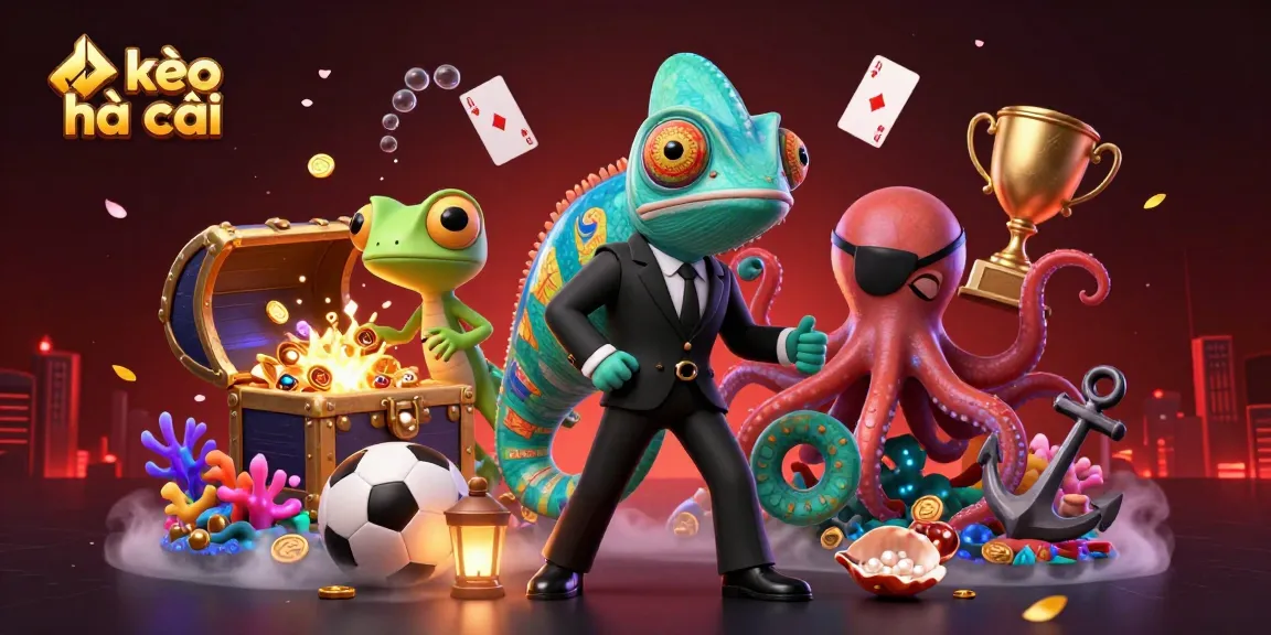 Engage with kèo nhà cái features like sports betting trophy, dynamic gaming elements, and vibrant colors.