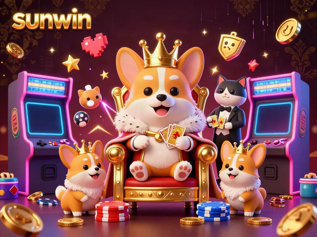 Experience the excitement of sunwin with vibrant casino-themed 3D characters amidst games.