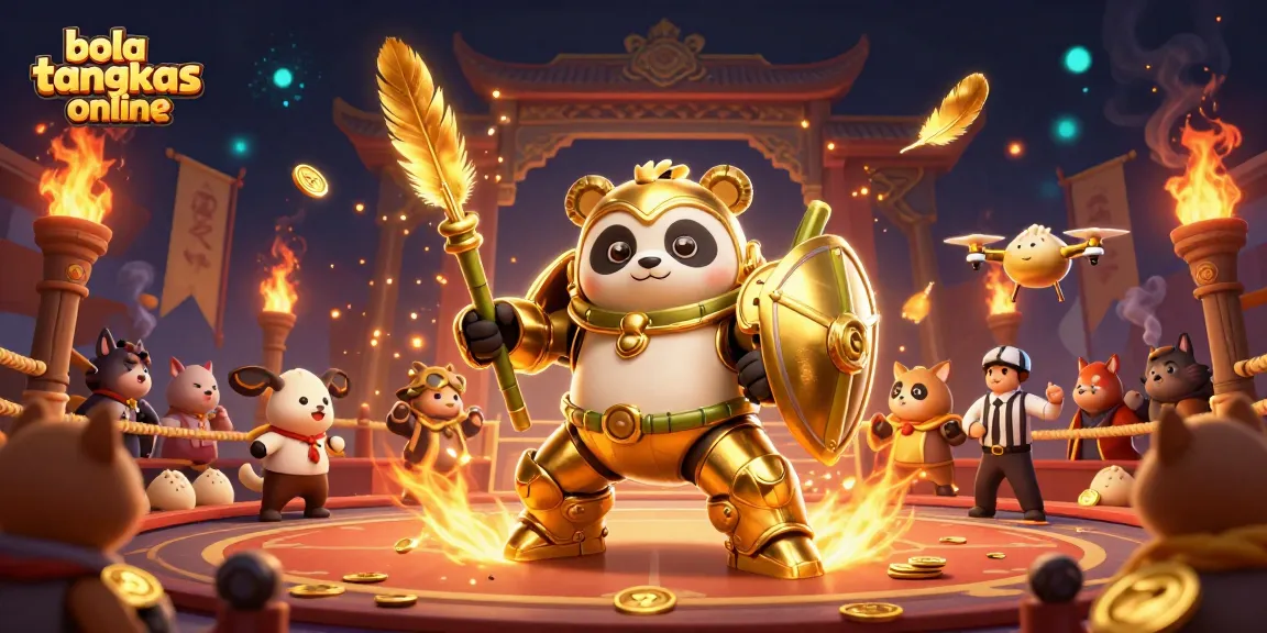 Bermain bola tangkas online dengan panda emas dan robot bambu, di arena perjudian yang meriah.