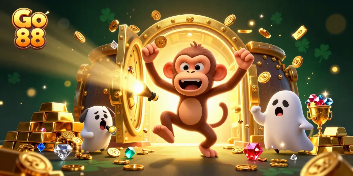 Engage with Go 88's casino thrills as a playful poltergeist monkey creates a golden spectacle.