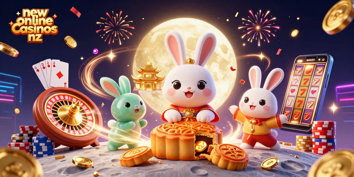 Engage with new online casinos nz in this vibrant 3D illustration featuring lunar-themed casino elements.
