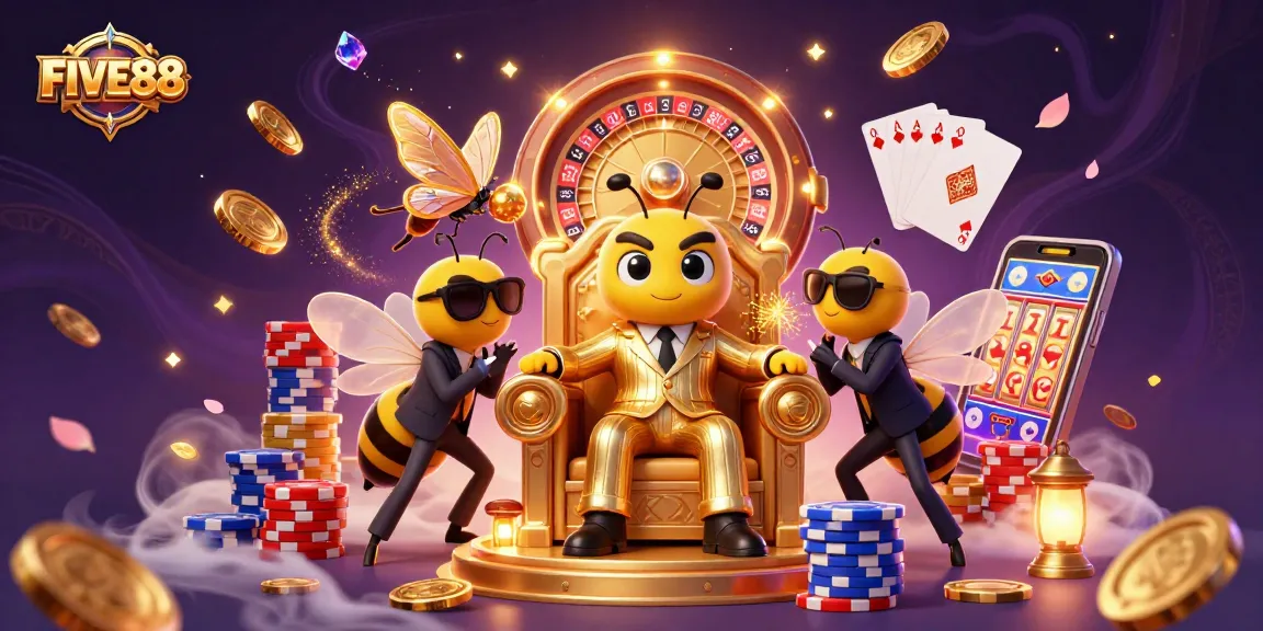 Experience the thrill at FIVE88's vibrant casino scene with sparkling gems and golden wins.