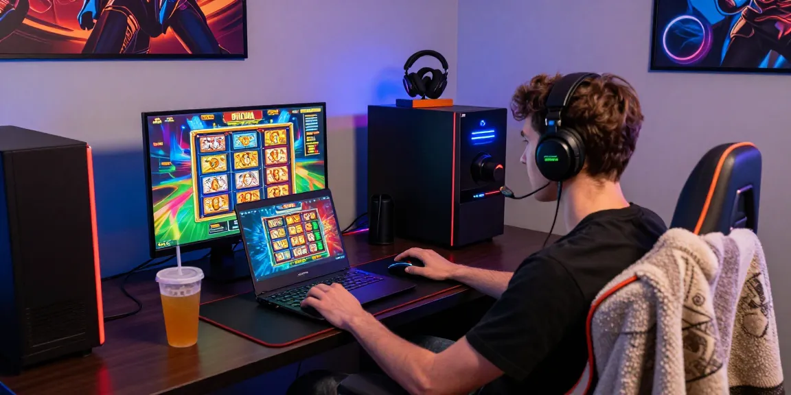 Pengguna menikmati pengalaman bermain game online di 91dewa dengan laptop dan aksesori gaming.