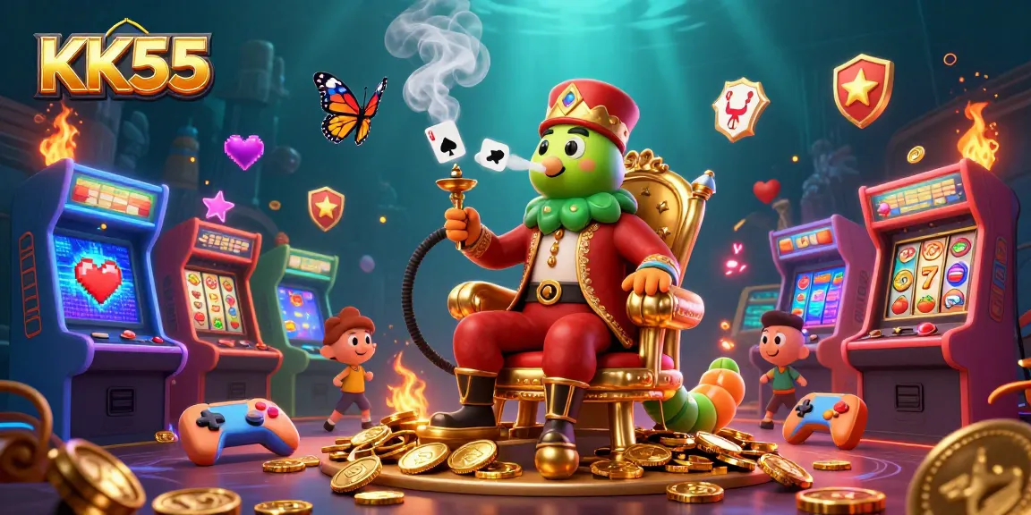 Engage in thrilling gameplay with KK55, featuring a lively array of casino elements and characters.